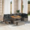 9-Piece Garden Sofa Set with Grey Cushions Poly Rattan Acacia 3362538
