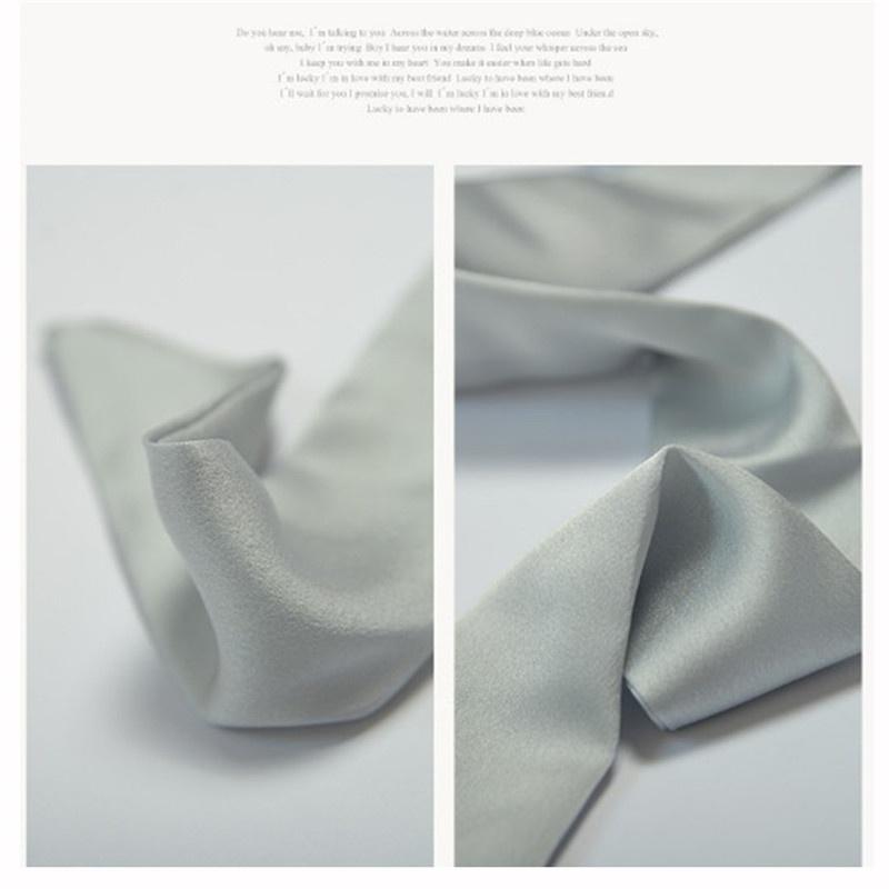 Beauty Women Skinny Scarf Stain Solid Tie Real Silk Long Scarf