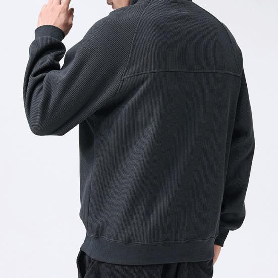 Men Fall Winter Sweatshirt Half Zipper Stand Collar Loose Solid Color Loose Long Sleeves