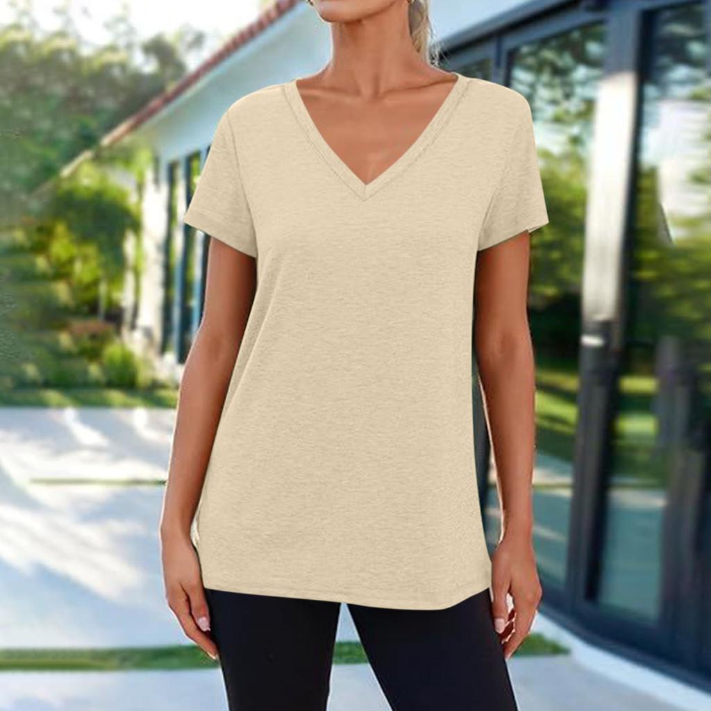 Футболки с коротким рукавом и V-образным вырезом, футболки для женщин, модные топы, модный легкий мягкий повседневный летний топ