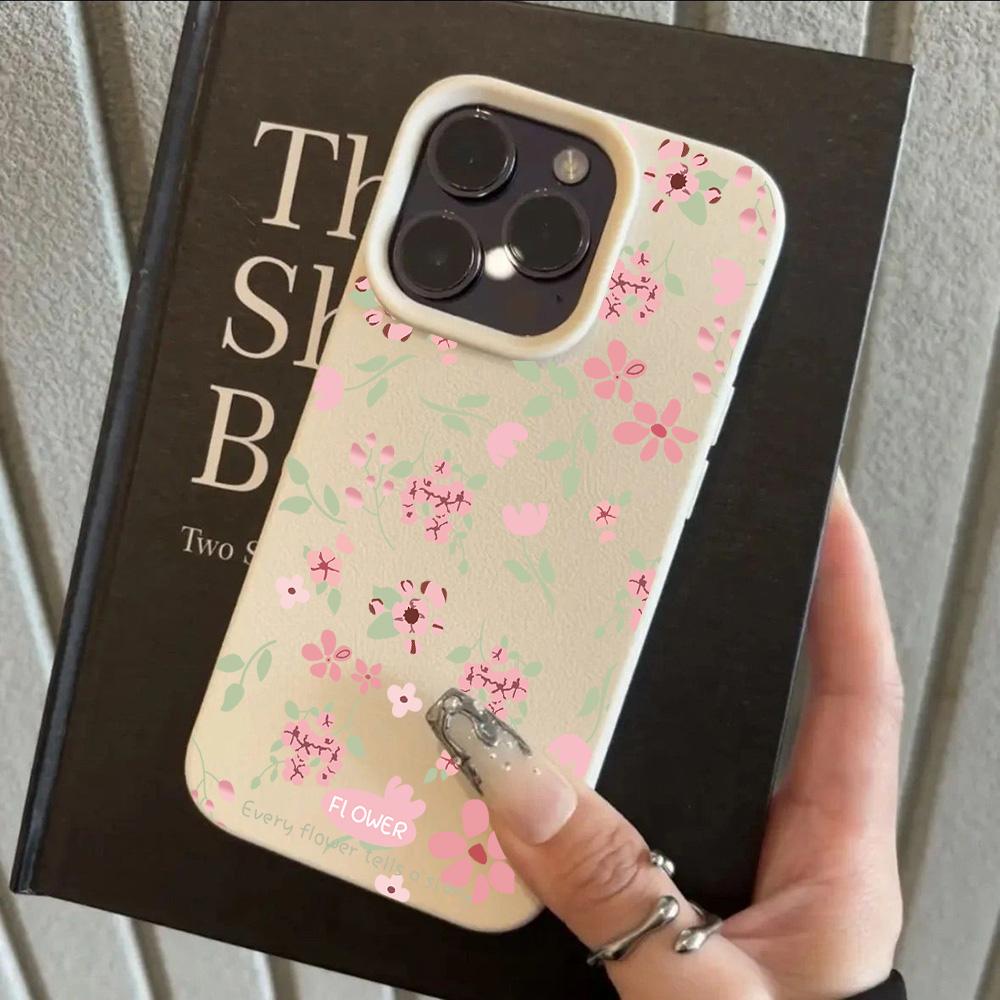Крутой чехол для телефона с узором из кожи личи «Цветок Персика» для iPhone 17 16e 16 15 14 13 12 Air Pro Max Plus X XR XSMax
