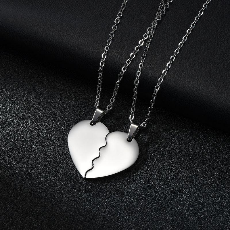 Titanium Steel Heart-Shaped Couple Necklace with Engraving Option