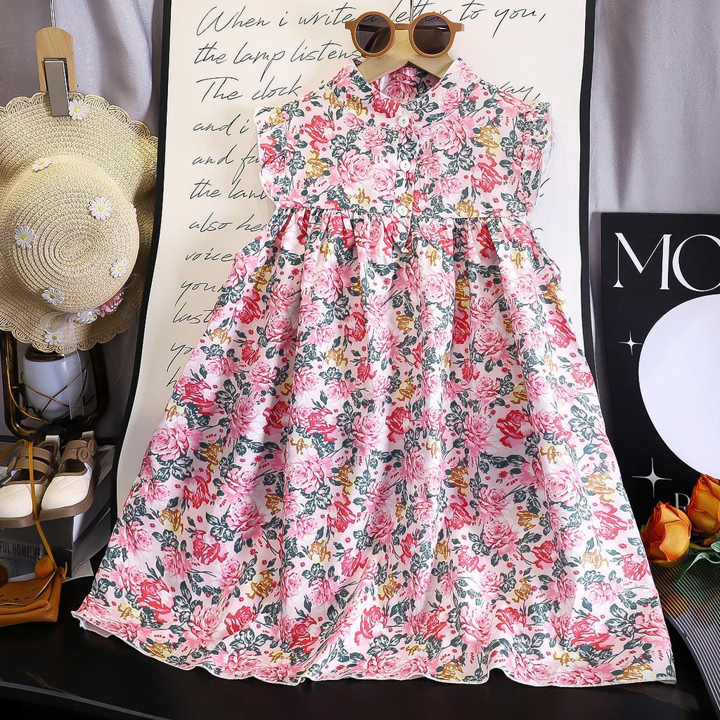 Korean Style Girl Summer Floral A Line Dress With Soft Fabric For Toddler Girls