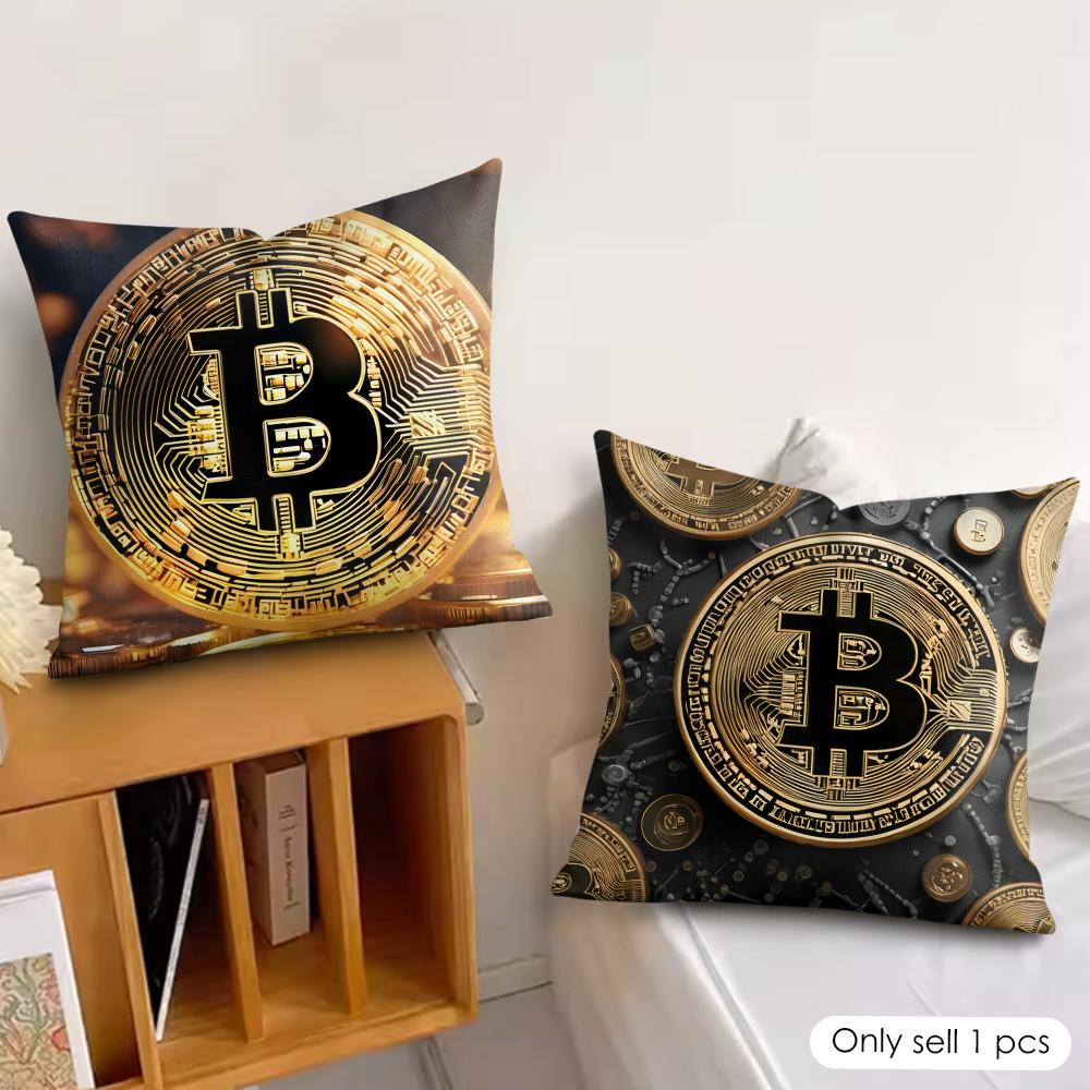 Крутая Модная Роскошная Наволочка для Подушки Bitcoin Шелковистый Короткий Плюш Невидимая Молния Пылезащитная Наволочка для Диванной Подушки для Домашнего Декора