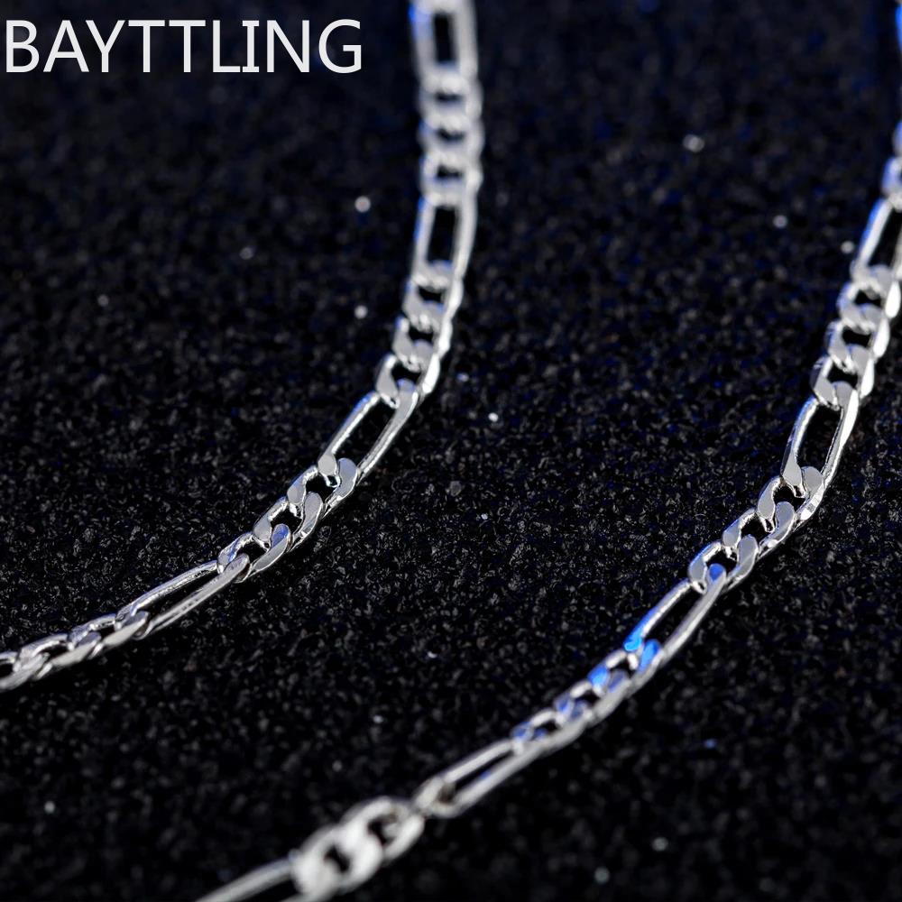 4mm 925 Sterling Silver Wide Figaro Necklace 3:1 Chain Hip Hop Necklace Side Chain Unisex Fashion Charm Jewelry Gift