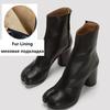 Дизайнерские Кожаные Ботильоны Модные Круглый Нос Толстый Высокий Каблук Ankle Boots Для Женщин Осень Зима Разделенный Носок Обувь