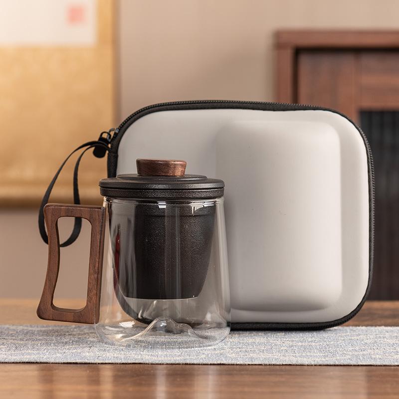 Ручка из черного сандала, офисная кружка, керамическая вставка-фильтр, стеклянная чашка для чая, высококлассная, защита от ожогов, подарочная коробка, портативный подарок