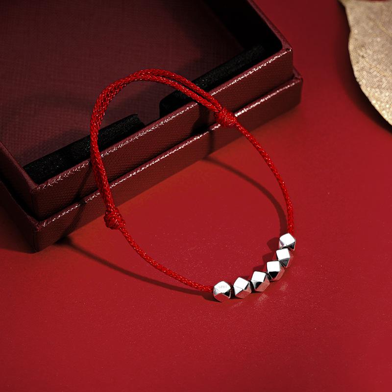 S925 Silver Transfer Beads Red Rope Bracelet for Female and Male Couples Best Friend Bracelet Year of The Zodiac Braided Bracelet Trendy