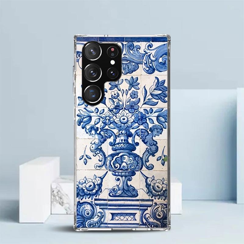 Сине-белый фарфоровый мягкий чехол для телефона Samsung Galaxy S25 Edge S26 S24 S23 Ultra S22 S21 Plus S20 FE Рисунок S