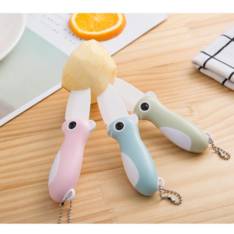 Cute Cartoon Ceramic Cutter Plastic Handle Folding Fruit Knife Kitchen Kids Auxiliary Knives Mini Portable Sharp Knife Peeler