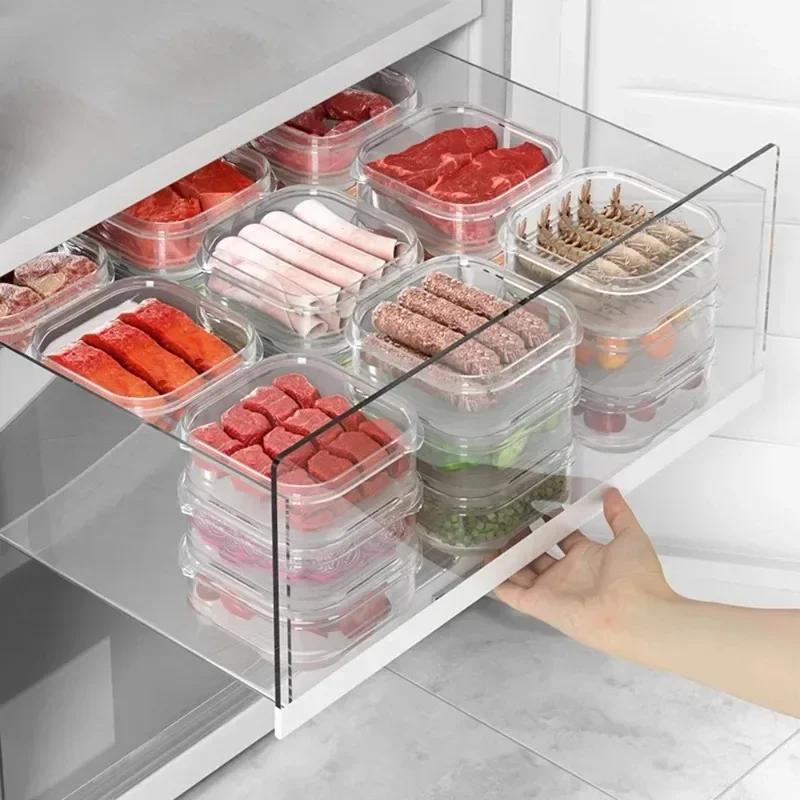 Холодильник Коробка для замороженного мяса Коробка для хранения продуктов Прозрачный контейнер для хранения свежего замороженного мяса и овощей с крышкой
