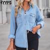 Women's Fashion Denim Autumn and Winter Long Sleeve POLO Neck Casual Lapel Top Jacket