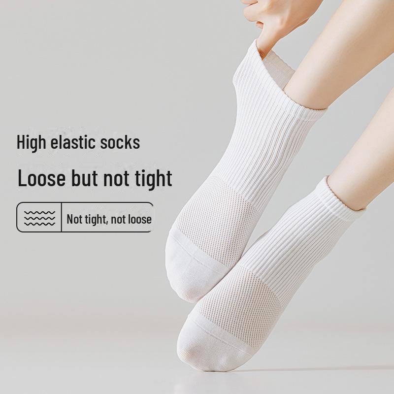 Женские белые сетчатые дышащие носки до щиколотки из хлопка - летние, впитывающие пот, дезодорирующие, спортивные.