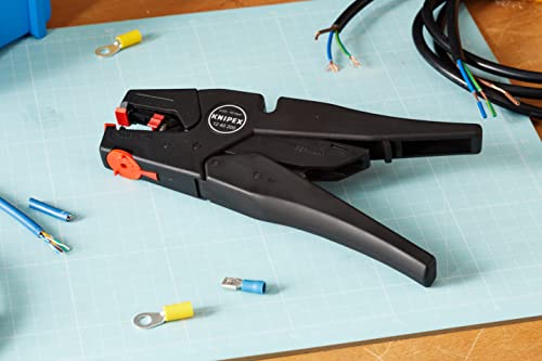 KNIPEX Саморегулирующийся стриппер для проводов 8-32 AWG, черный с оранжевыми циферблатами и регуляторами
