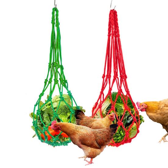 1Pc/2Pcs Chicken Vegetable Fruit Hanging Feeder Chicken Coop Cabbage Holder String Bag with Hanger Poultry Feeding Tool for Hens Duck Goose