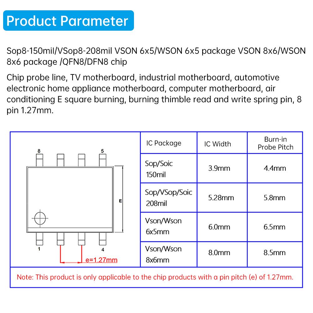 SOP8/WSON8/QDFN8 Микрочип Поверхностный монтаж Подпружиненная игла для прожигания Чтение Запись Тестовый зонд Подходит для теста Записи Прожигания программы