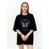 Oversized T-Shirt Black Butterfly Aura Graphic Print With Text Statement Casual Streetwear Fashion Top For Women