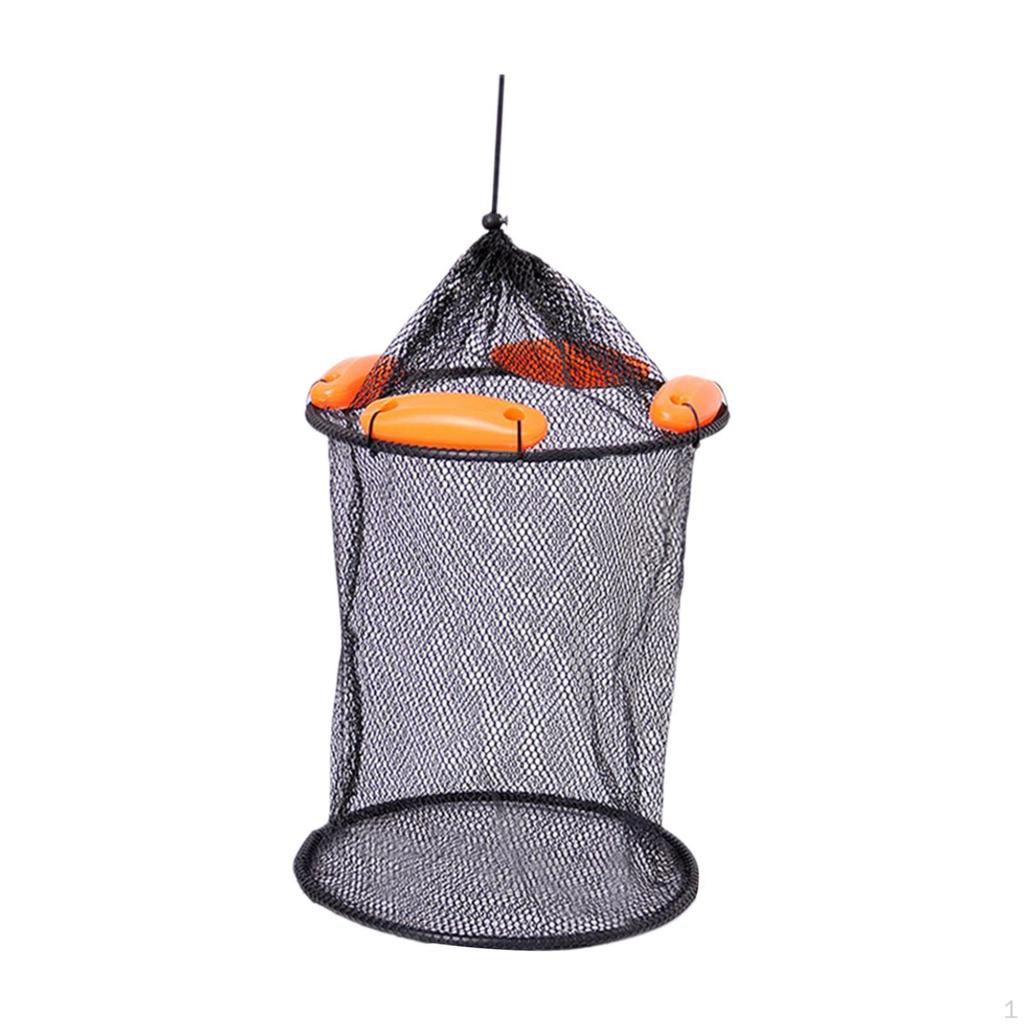 Float Fish Basket Coated Mesh Net Fishing Bucket Well Cage for Live Caught