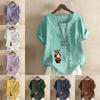Women's Fashion Cute Owl Prined Short Sleeve T-shirt Loose Cotton Shirt Casual Loose Summer Blouse Tops Plus Size