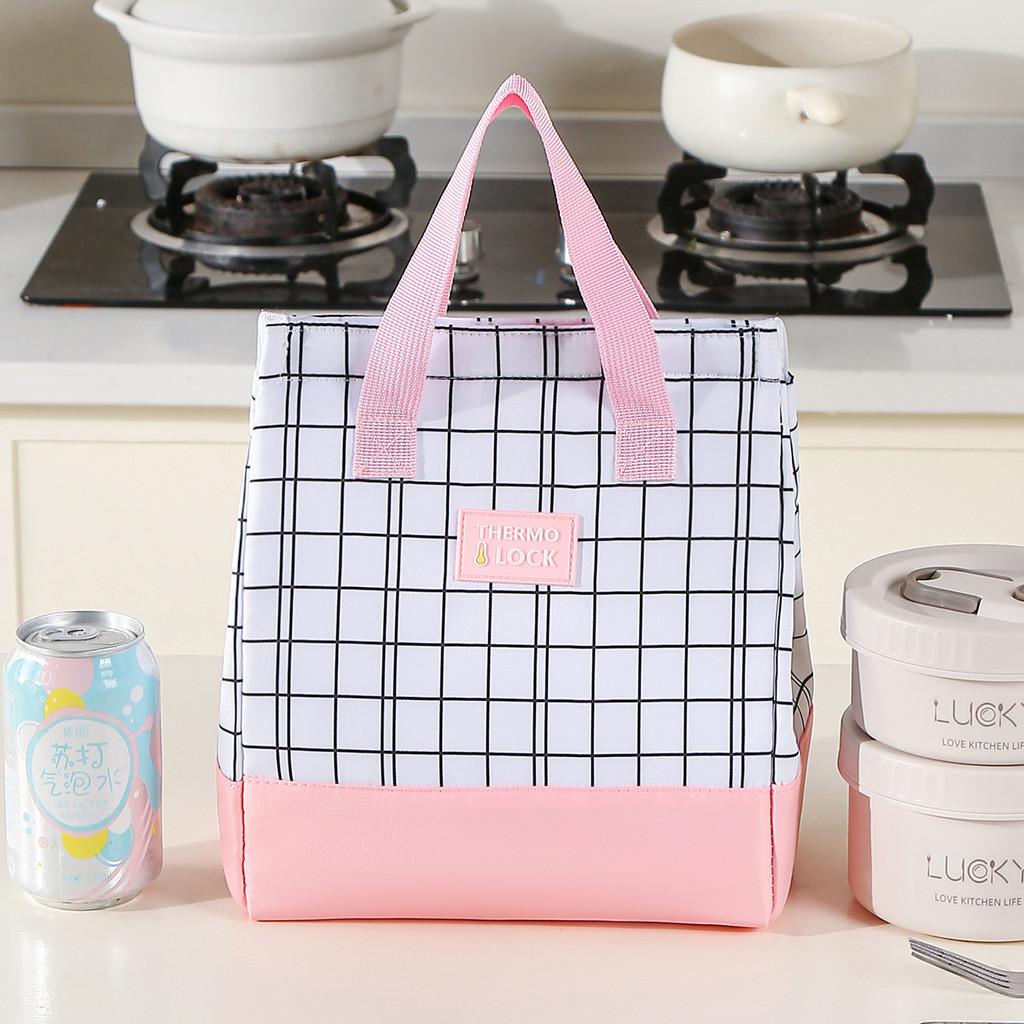 Grid Oxford Minimalist Lunch Bag Tote With Insulated Storage Commuters For