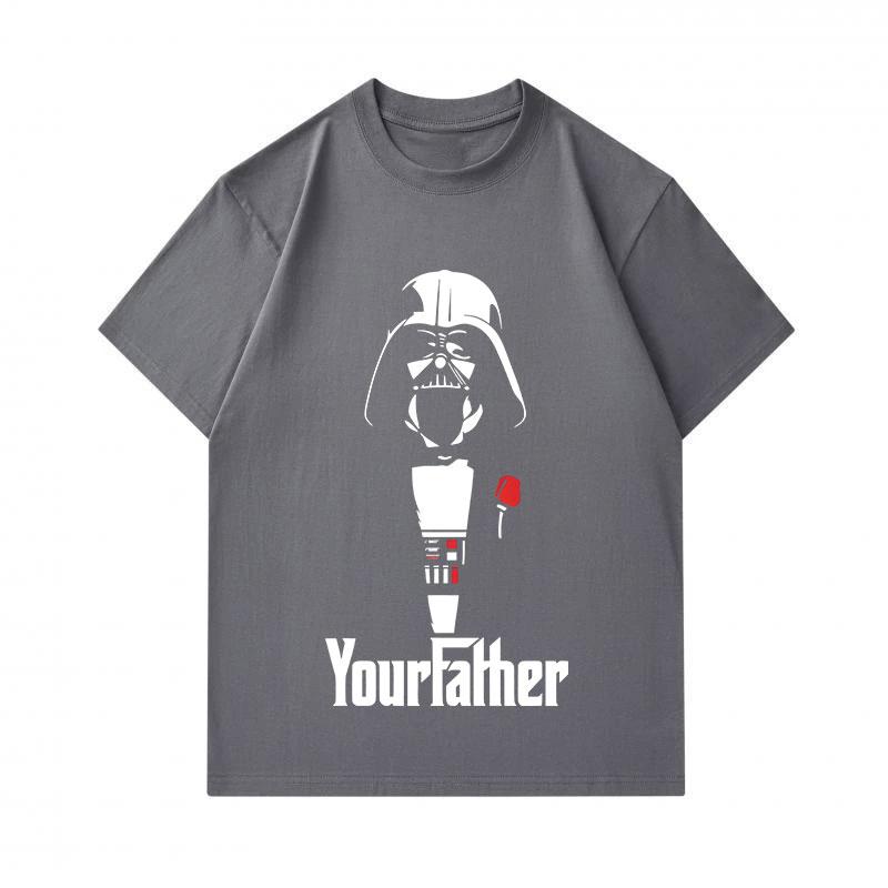 Men's 100% Cotton Crew Neck Short Sleeve T-Shirt, Stylish Darth Father Silhouette Print Casual Tee, Comfortable Lightweight Daily Wear Top for Adult M