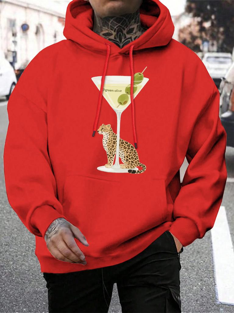 Green Olive Fresh Fruit Leopard Print Men Hoodies Hip Hop Harajuku Hoody Casual Loose Streetwear Fleece Multicolor Male Pullover