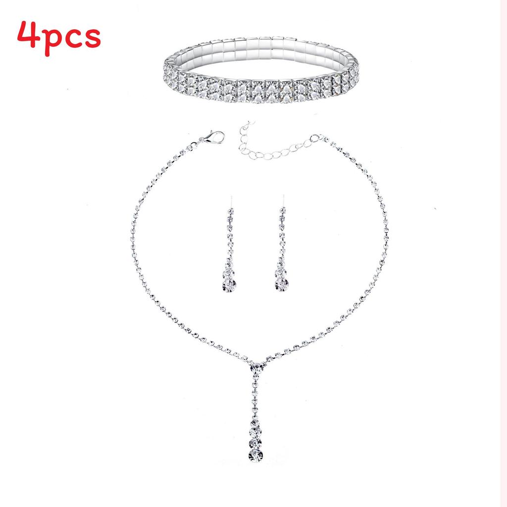 Bridal Party Jewelry Set With Zircon Water Drop Necklace Earrings And Bracelet For Weddings