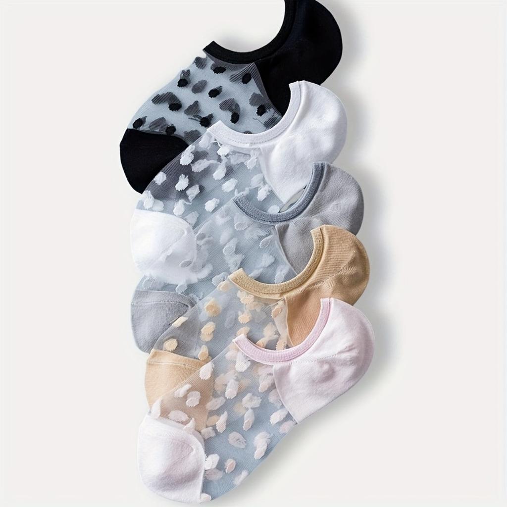 5 Pairs of Swiss Dot Invisible Socks, Comfortable and Breathable Low Cut Boat Socks, Women's Stockings and Socks