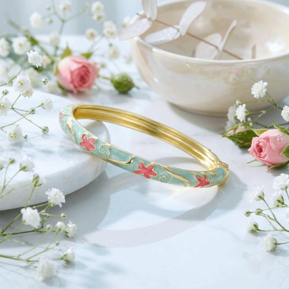 Five-Petal Flower Enamel Bracelet Vintage Enamel Dropped Glaze Bangle Party Jewelry