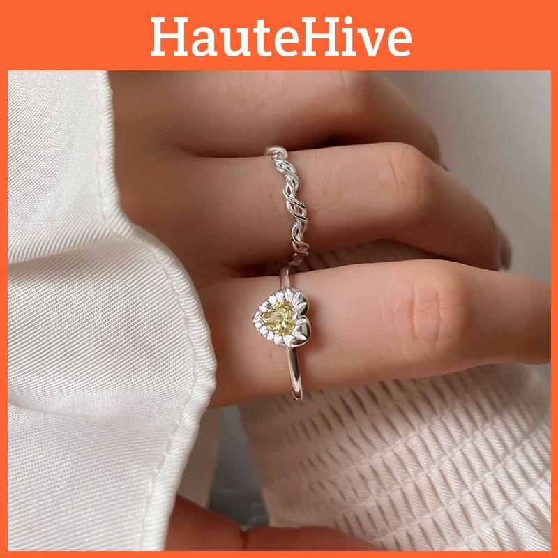 Кристально-желтое красивое кольцо-сердце для женщин, стильное и регулируемое украшение из меди