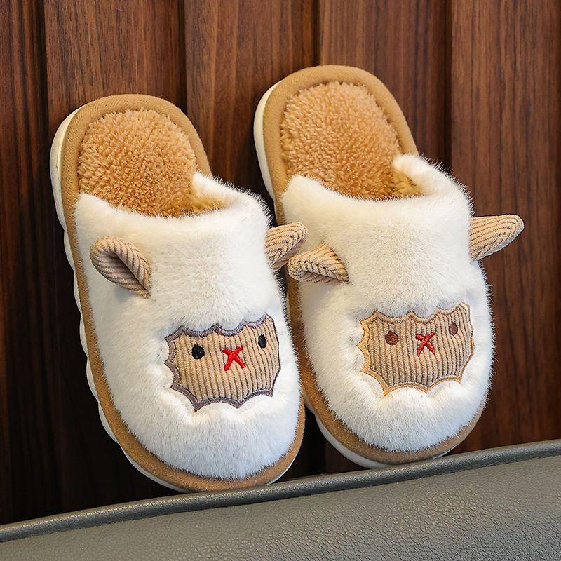 Детские хлопковые тапочки, милые домашние теплые нескользящие детские меховые тапочки с героями мультфильмов, модные домашние мягкие тапочки
