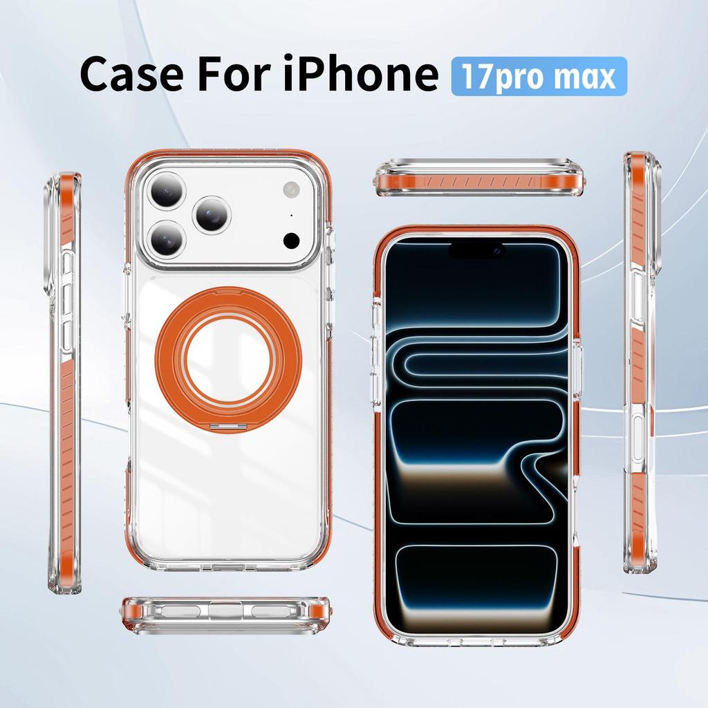 Магнитный прозрачный чехол для iPhone 17 Pro Max с двухцветной вращающейся подставкой для Apple 16/15 Pro