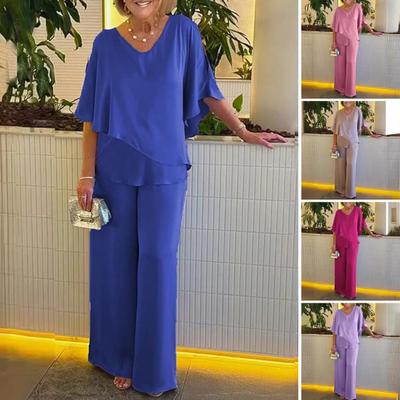 Женские летние комплекты из двух частей: топ с V-образным вырезом, неровный многослойный подол, широкие брюки, повседневный свободный домашний костюм