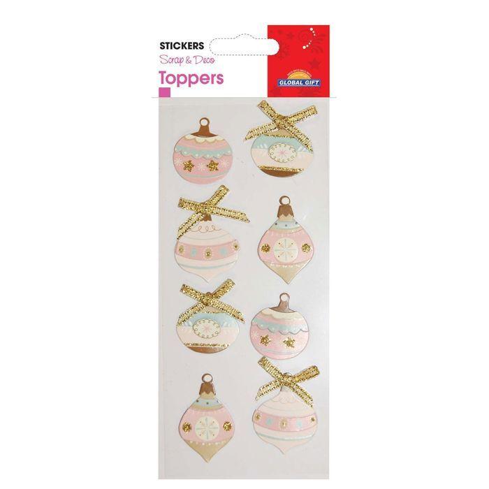 3D Stickers - Pastel Glitter Christmas Baubles