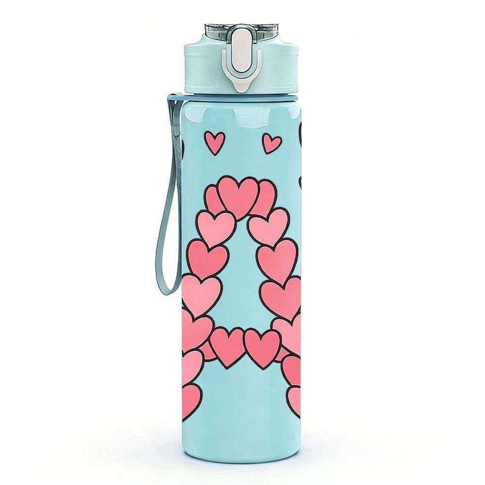 1PC Heart Shaped Letter A 750ml Color Plastic Sports Water Bottle Leakproof Flip Straw Lid Suitable for Sports Office Home Use