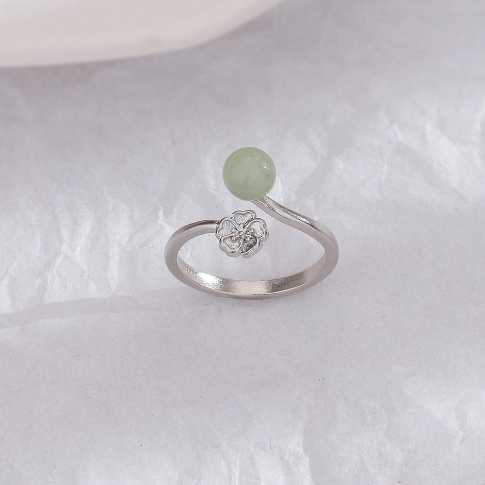 Кольцо с маленьким цветком нефрита, кольцо с цветком вишни, золотое золотое гочао, нежный темперамент, подарок девушке, кольцо с бусиной из нефрита Хотан