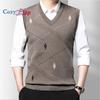Мужской свитер Argyle, жилеты с v-образным вырезом, пуловер без рукавов, классический деловой трикотаж, шерстяной кардиган, осенне-зимний жилет