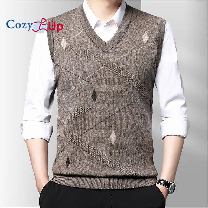 Мужской свитер Argyle, жилеты с v-образным вырезом, пуловер без рукавов, классический деловой трикотаж, шерстяной кардиган, осенне-зимний жилет