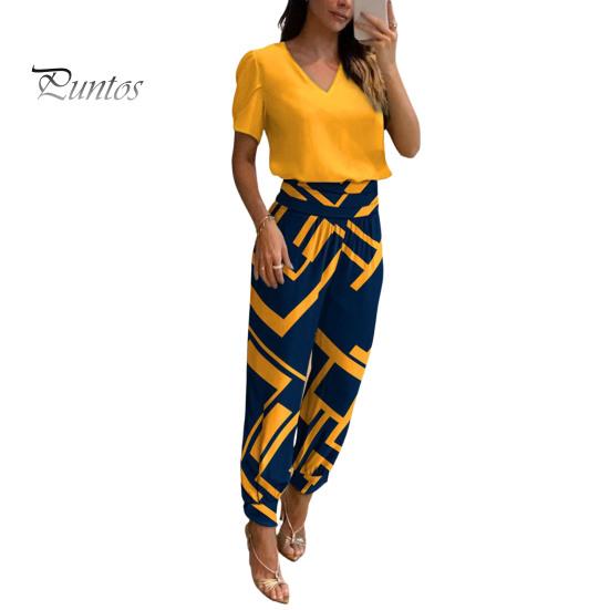 2Pcs/Set Chic Short Sleeve Shrinkable Cuffs Loose Outfit Lady Short Top Long Wide Leg Sweatpants Set Streetwear