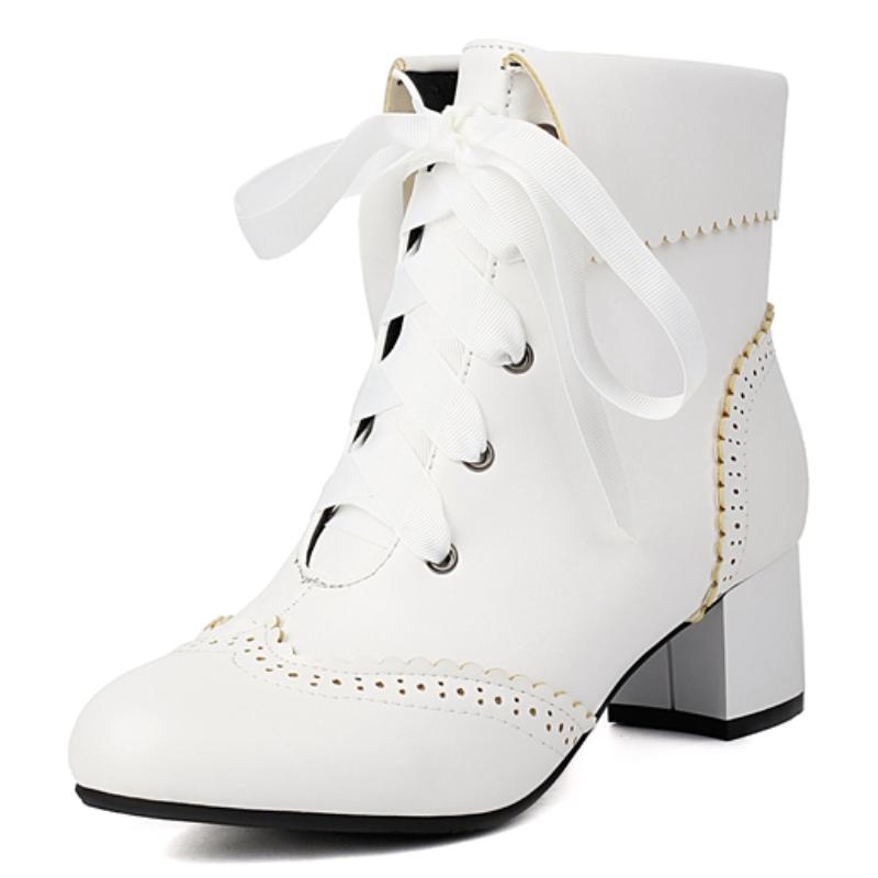 Белые ботильоны для женщин Лолиты Осень Зима 2024 Черные Розовые Короткие Ботинки Низкий Каблук Обувь Обувь Девушки Водонепроницаемые