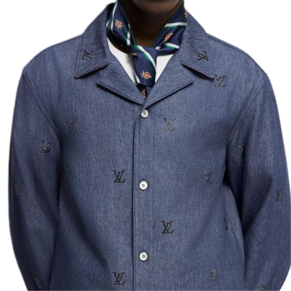 LOUIS VUITTON Lv Blason Embellished Denim Pajama Shirt 1AGJMC