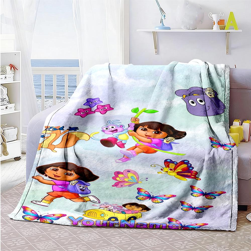 Dora Explorer Personalized Text Blanket Throw Personalized Blanket Ultra-Soft Throw For Sofa Couch Living Room Office Chair for All Occasions