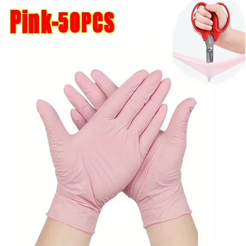 S/M/L/XL Pink Nitrile Gloves Disposable Latex Household Gloves Elastic  Waterproof Durable Multifunctional Cleaning Work Gloves