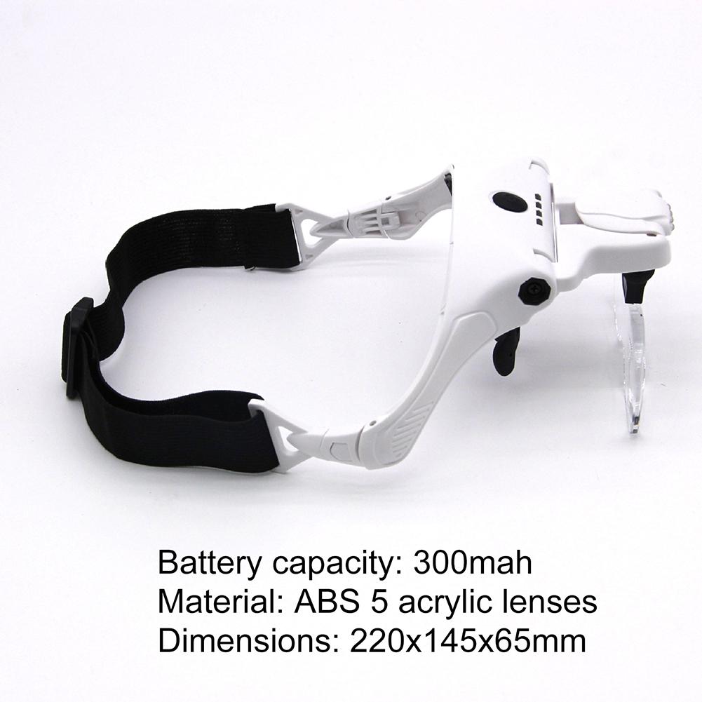Head Mounted Optical Magnifier Eyeglasses Large Capacity Battery LED Hands Free Magnifying Glass Interchangeable Lenses Portable