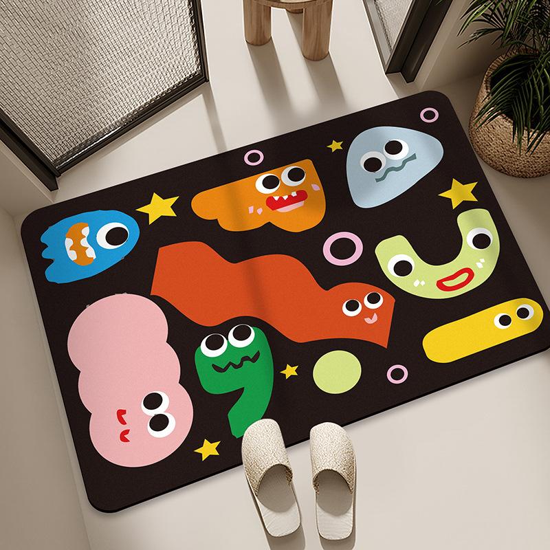 Diatom Mud Floor Mat Bathroom Water Absorption Quick-drying Foot Pad Cartoon Black Cat Dirty-resistant Anti-slip Pad Household Bathroom Entrance Mat