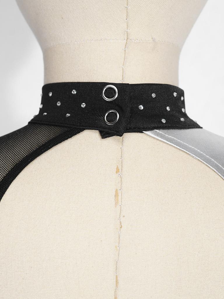 Детское стильное танцевальное платье для девочек с длинными рукавами и стразами, платье с открытой спиной для катания на коньках