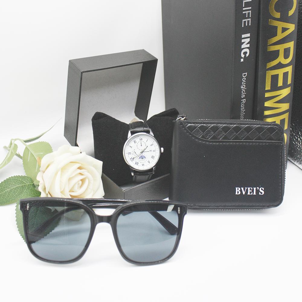 Комплект из 3 предметов, мужские часы, кошельки, очки, портативные, простые, повседневные, модные, кварцевые наручные часы для спорта на открытом воздухе, украшения