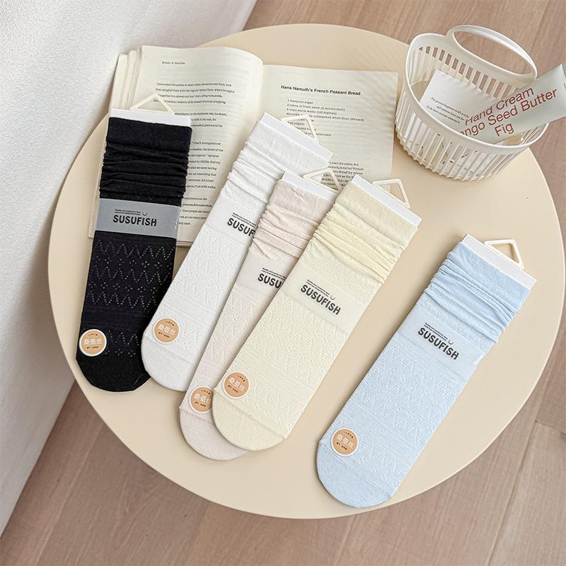 Korean Style Breathable Mesh Silk Mid-Calf Slouch Socks
