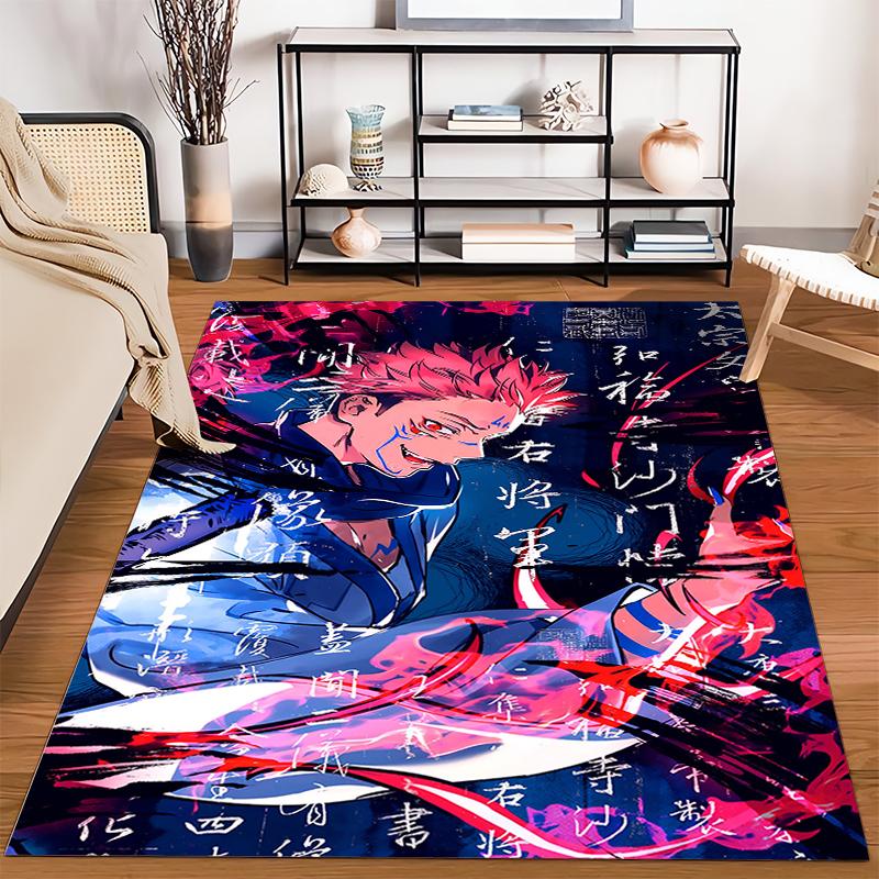 "Anime Character Rug with Dynamic Red and Blue Pattern Design" Suitable for use as an anti-slip for living room bedroom sofas