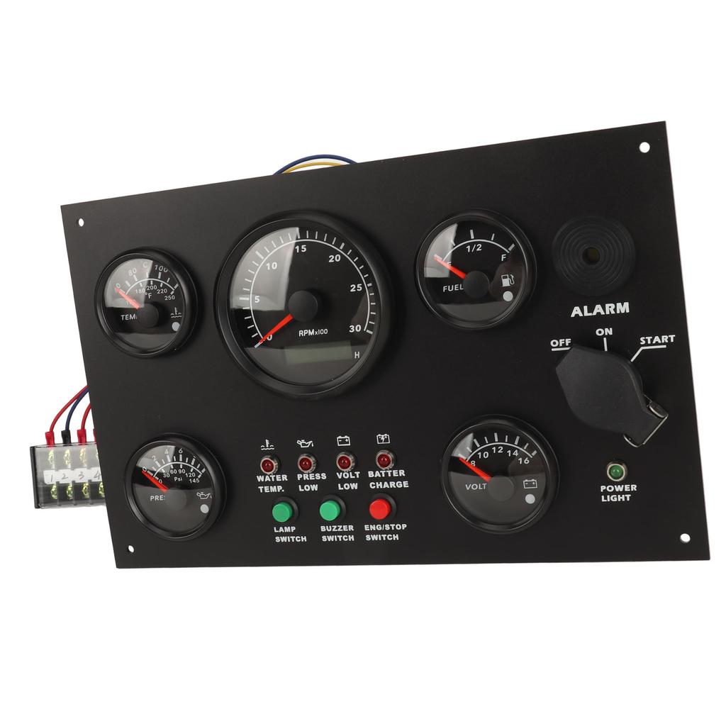 300x190mm Engine Boat Instrument Panel Water Oil Temperature Oil Level Voltage Tachometer 5 Gauge Set for Yachts RVs